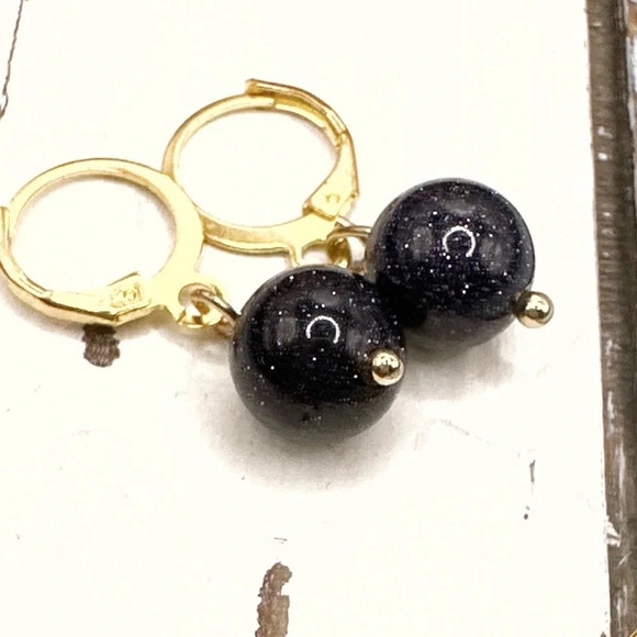 Sandstone /Goldstone spheres drops dangle earrings bohemian/ - Picture 1 of 4